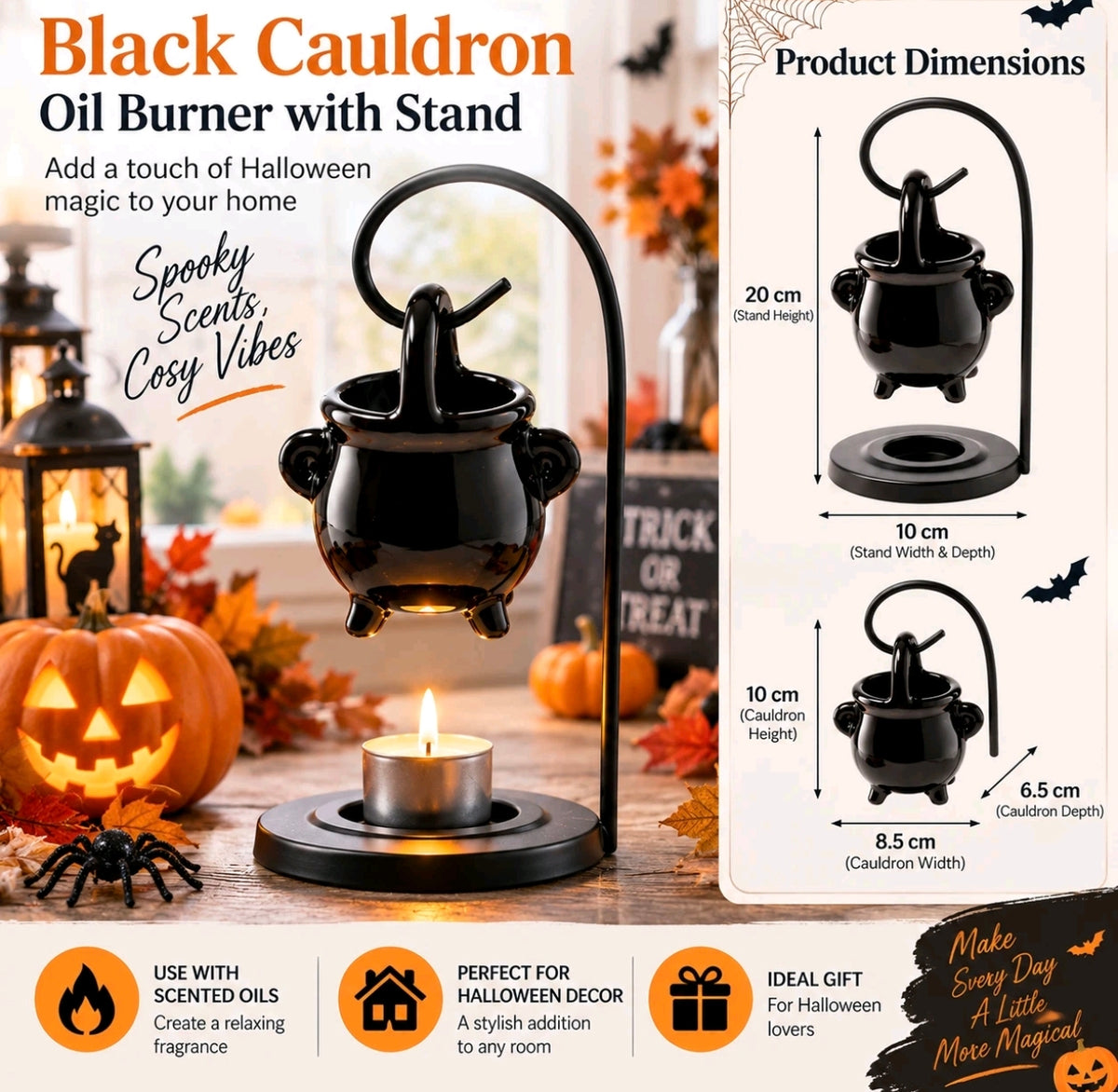 Hanging Black Cauldron Oil Burner