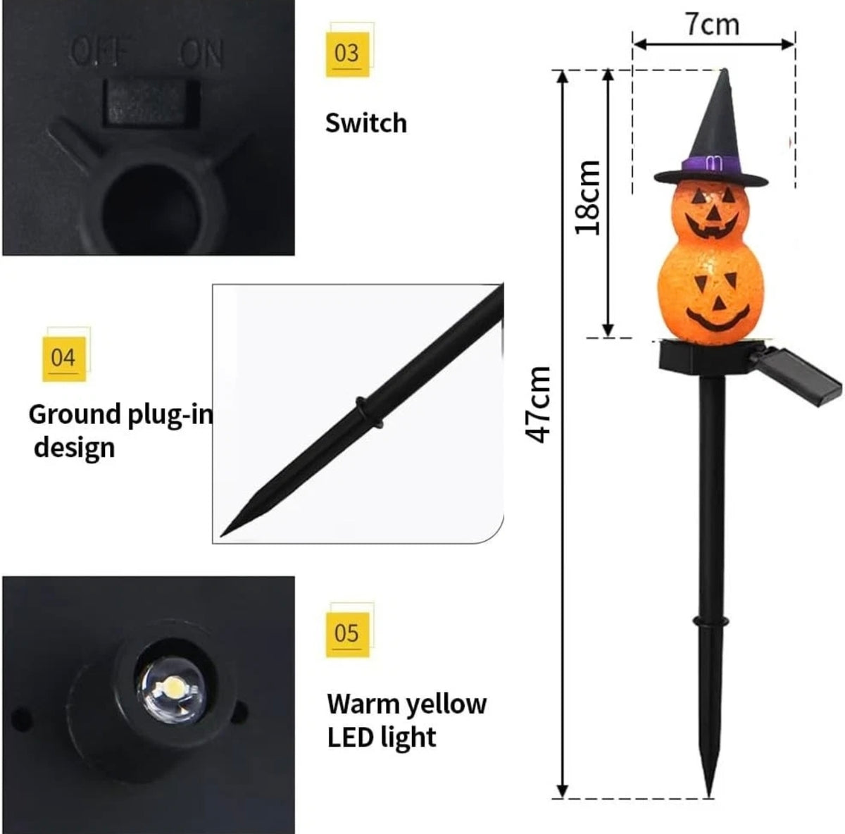 4pc Pumpkin Witch Solar Stake Lights