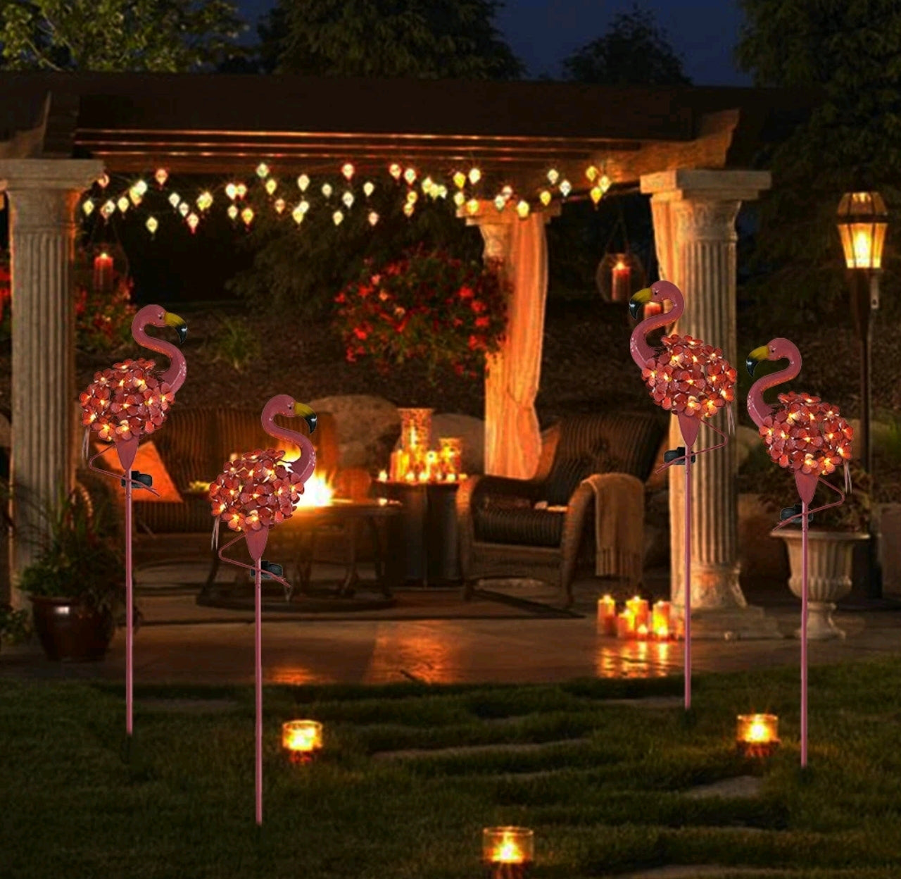 Solar Pink Flamingo Garden Stake Lights