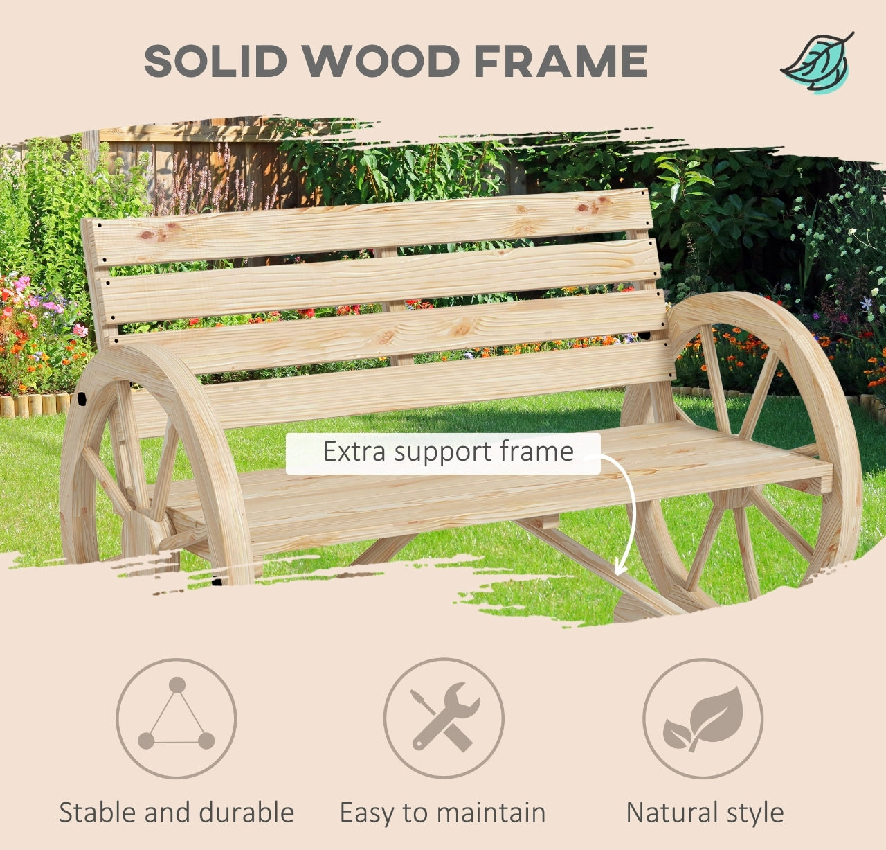 2 Seater Wagon Wheel Garden Bench