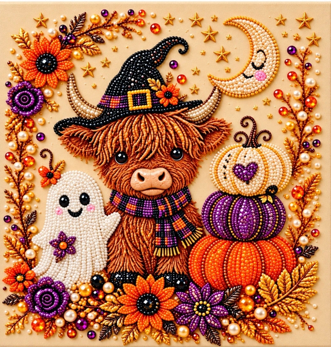 Halloween Highland Cow Pearl Beaded Diamond Art Kit