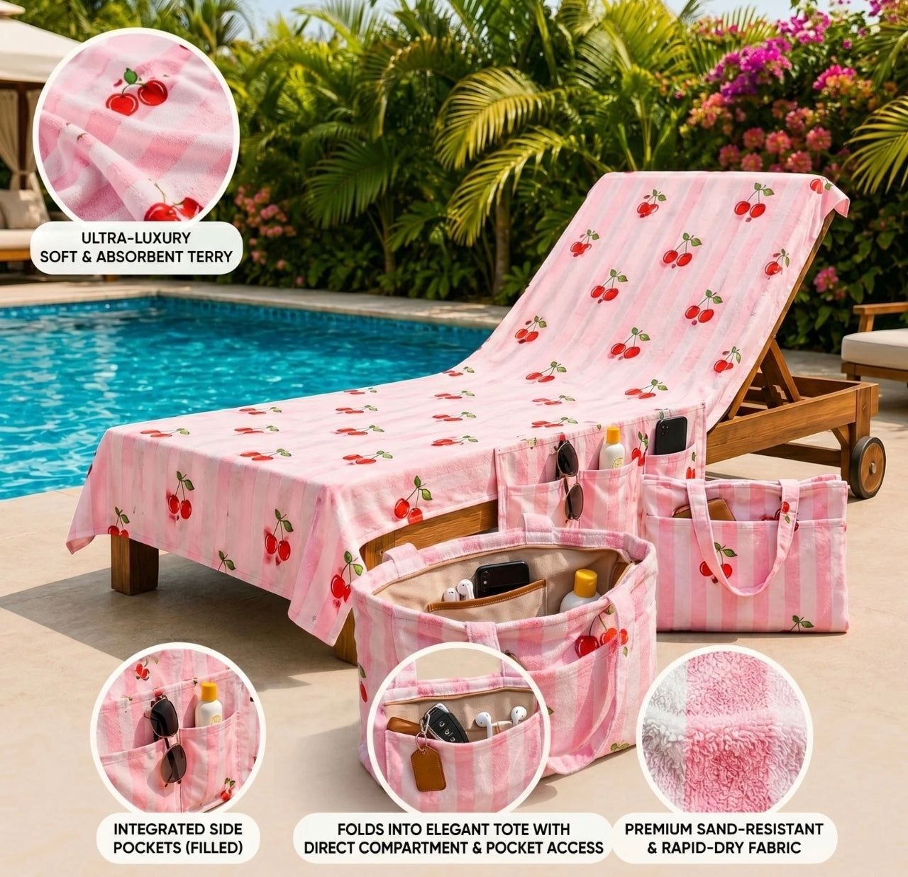 Sun Lounger Beach Towel With Pockets