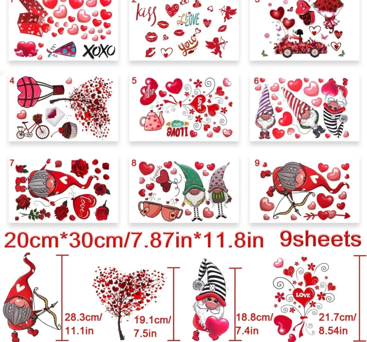 9 Sheet Valentine's Gonk Window Stickers
