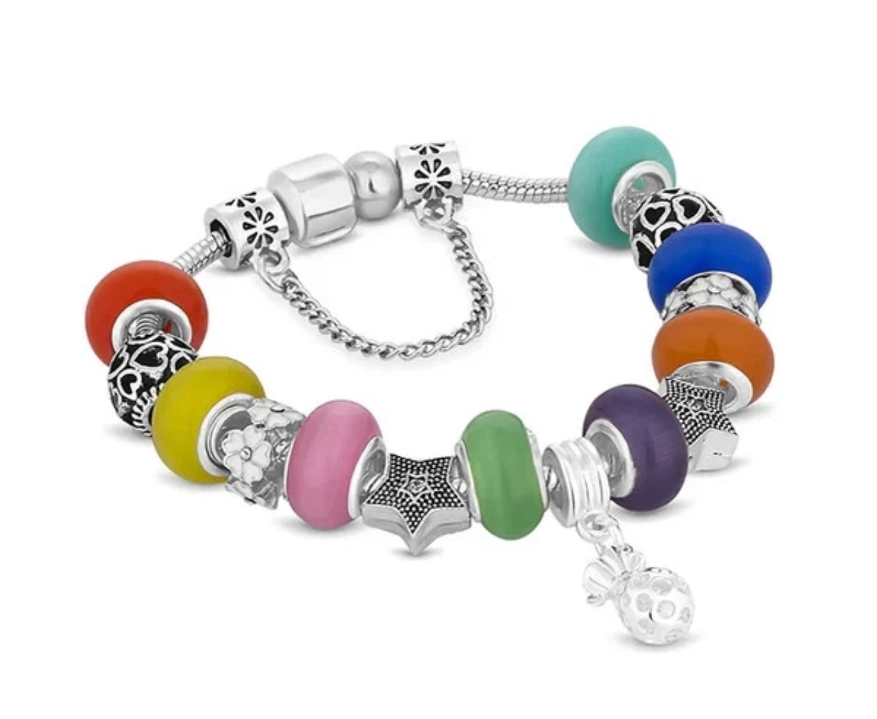 Rainbow Bead Diamond Style Charm Bracelet