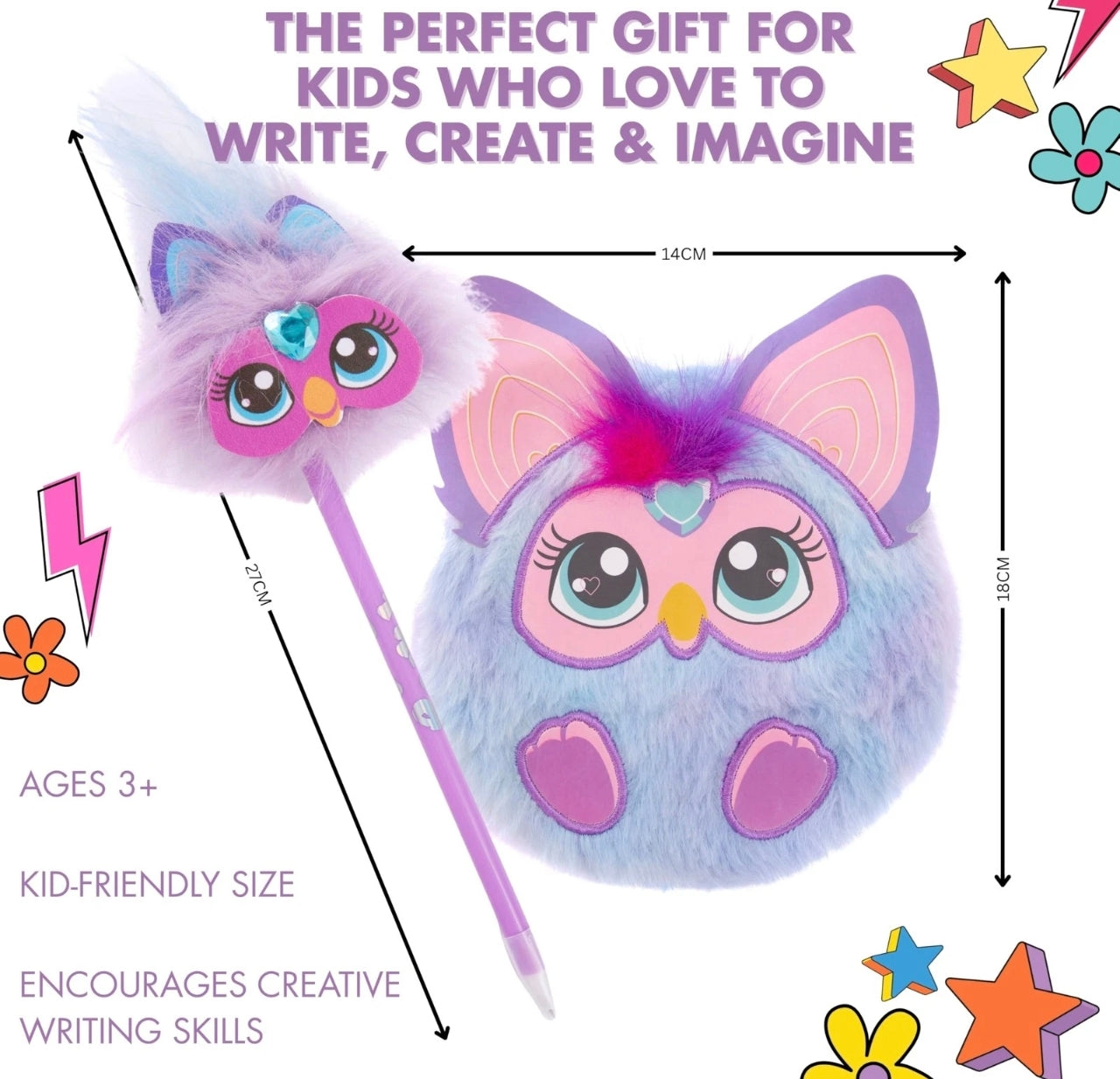 Fluffy Character Mini Diary and Pen Topper Set