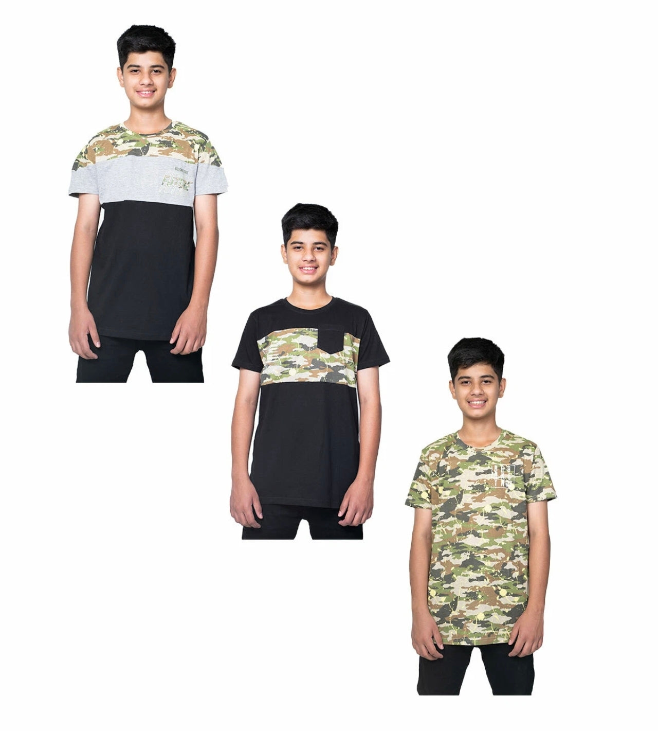 Unisex 3pk Camouflage Panel T-shirts