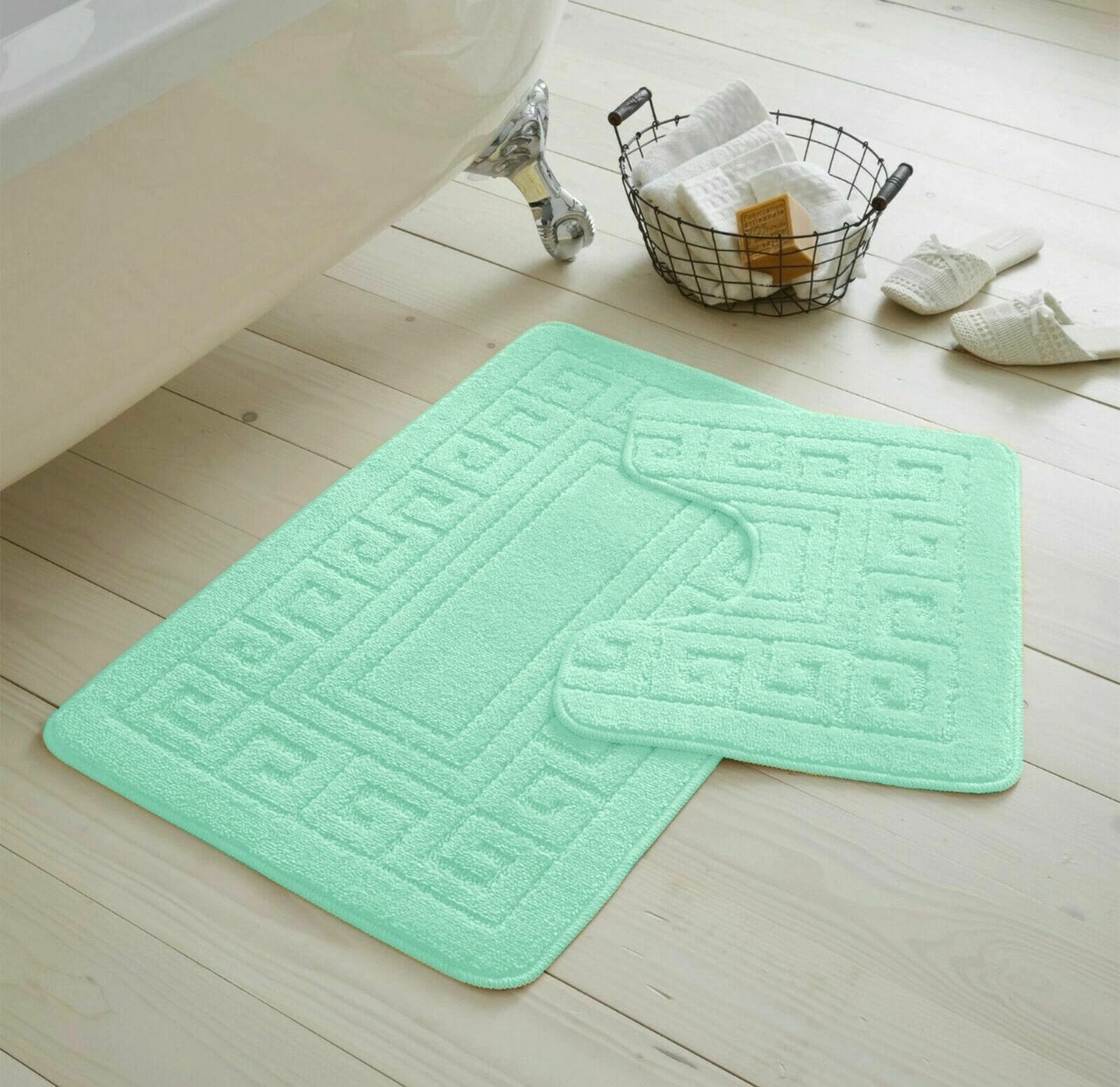 2pc Non - Slip Greek Key Style Bathroom Mat Set