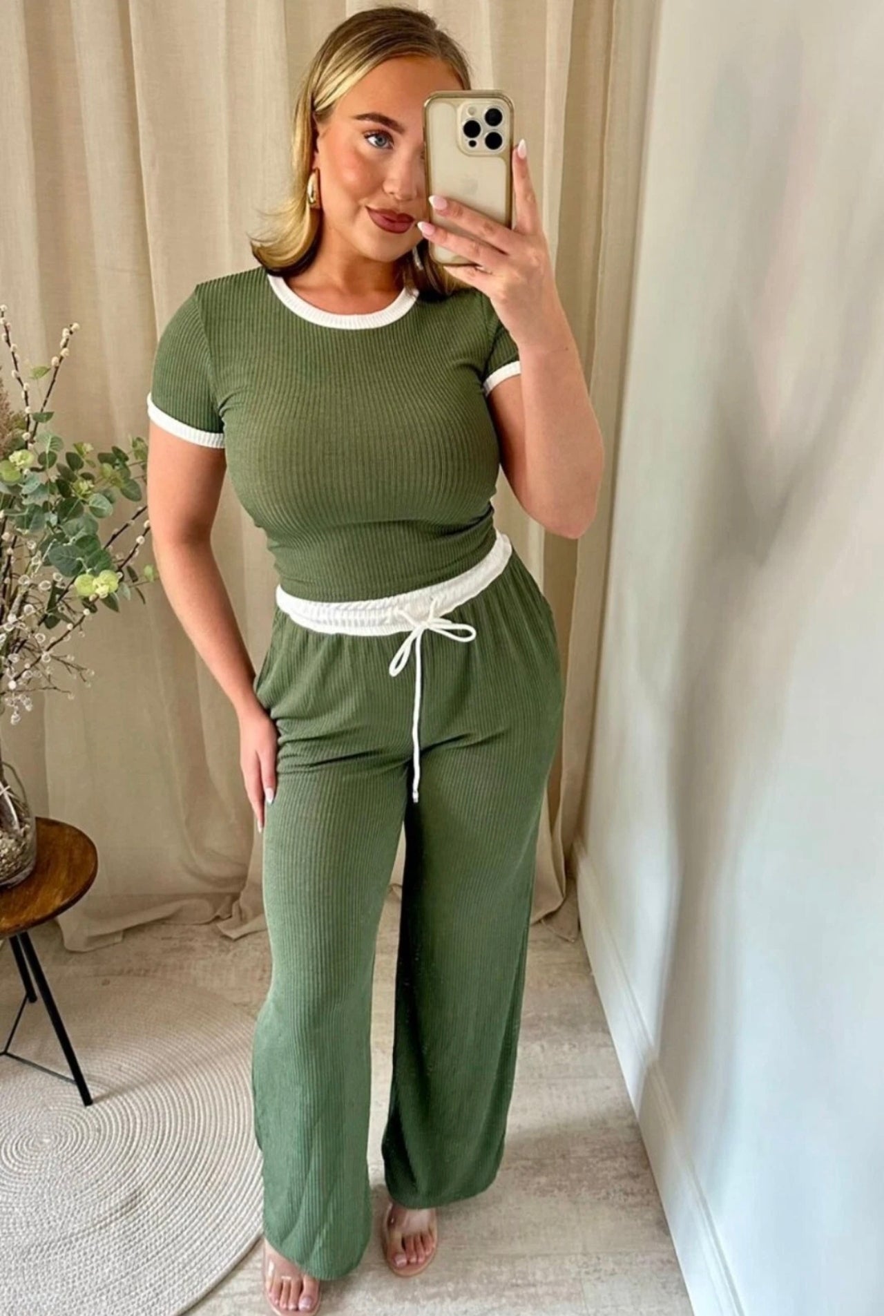 Ribbed Contrast Two Piece Co-Ord Set