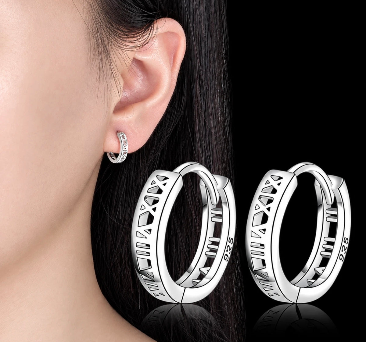 Roman Numeral Huggie Hoop Earrings