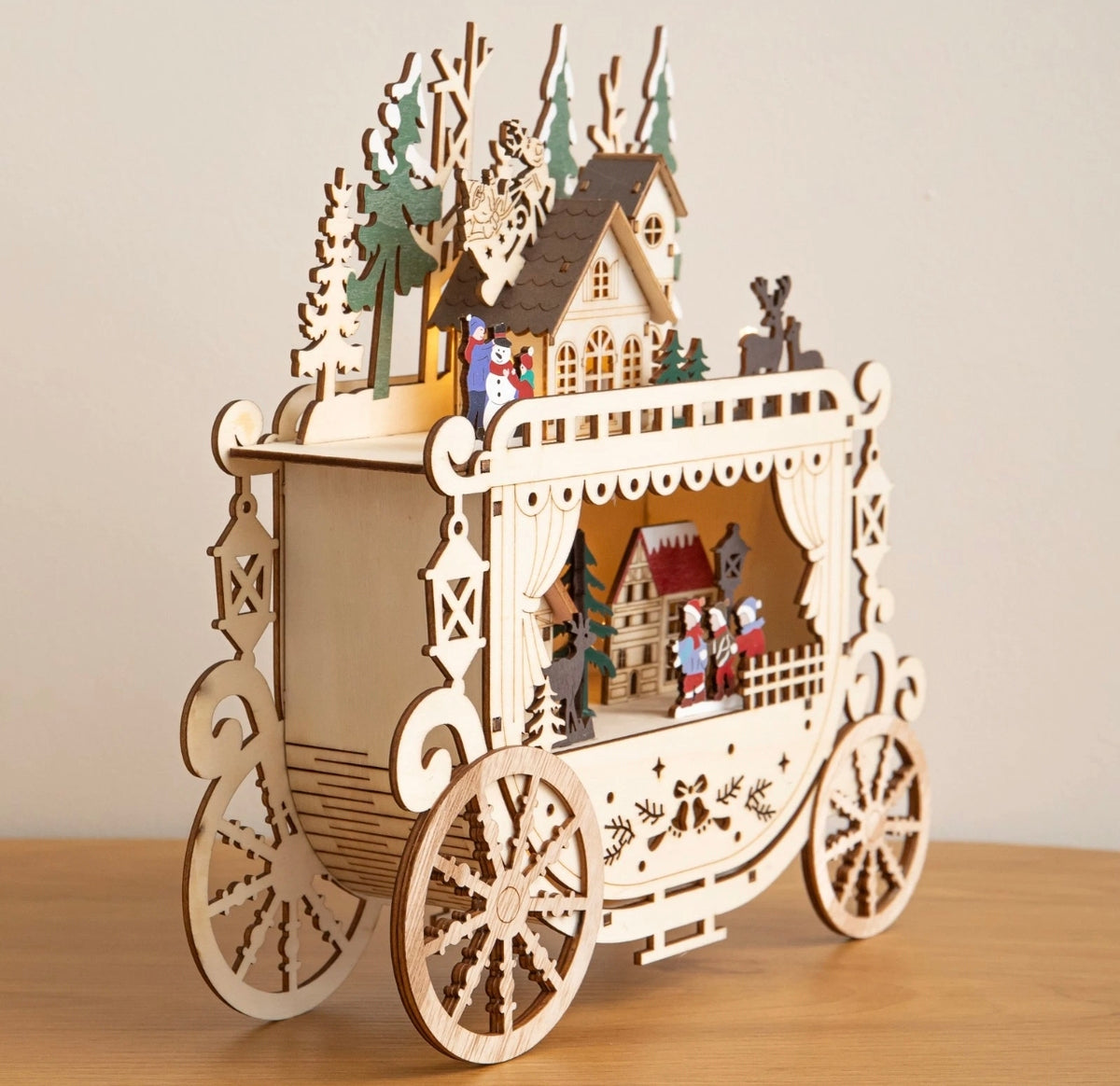 25cm Light Up Festive Village Carriage