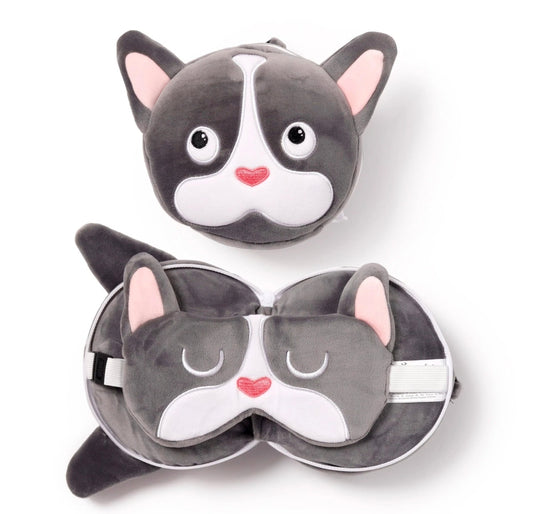 2-in-1 Novelty Travel Pillow / Eye Mask Bull Dog