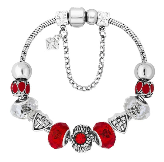 Red & Silver Diamond Style Charm Bracelet