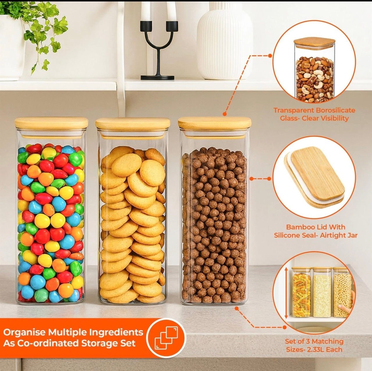 Set Of 3 2.3L Airtight Containers