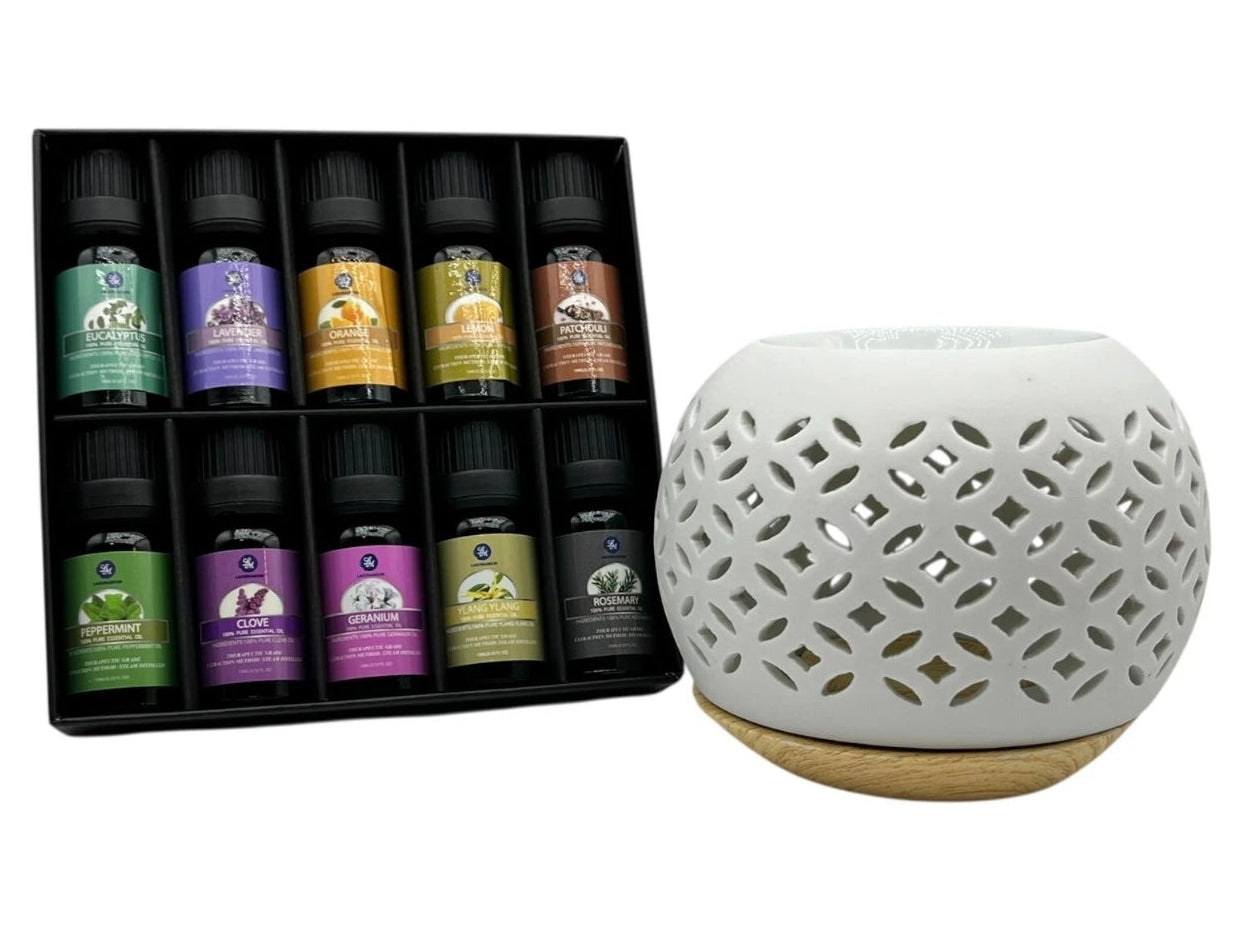 Oil Burner & 10pk Essential Oils Gift Set