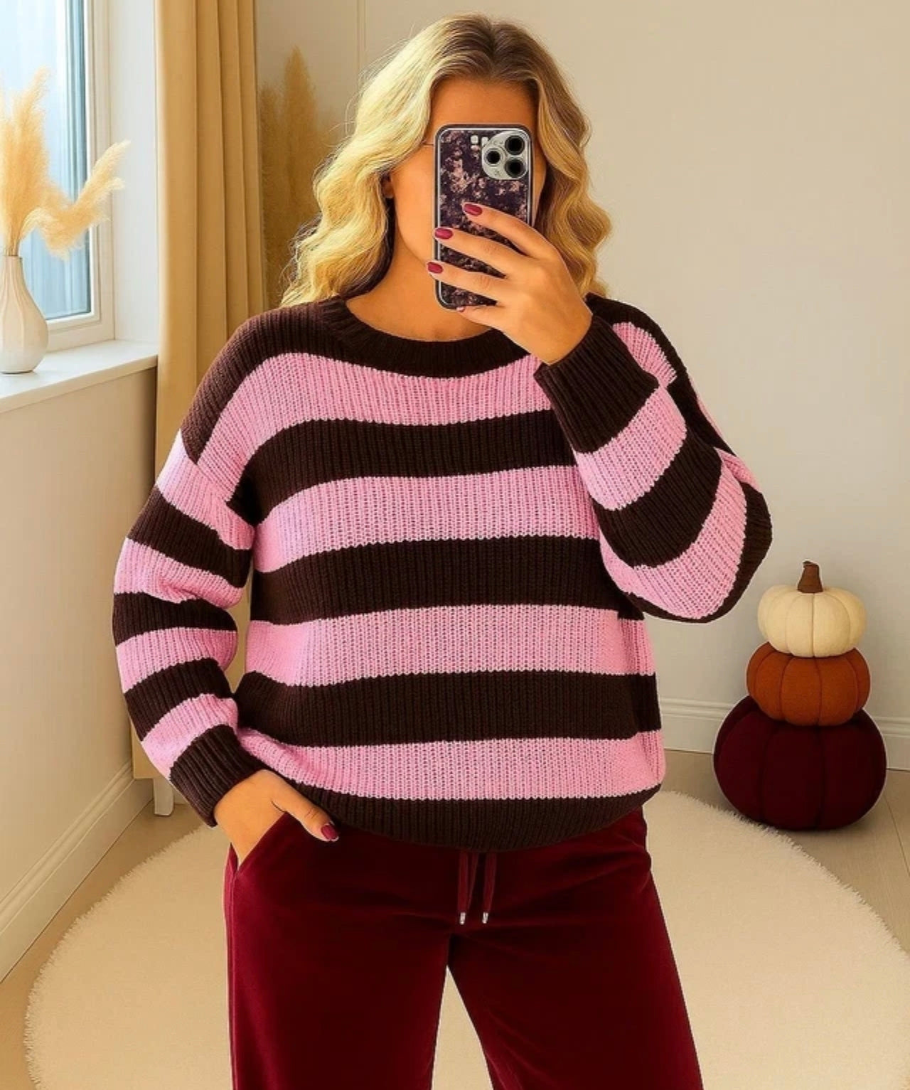 Ladies Chunky Knit Striped Jumper