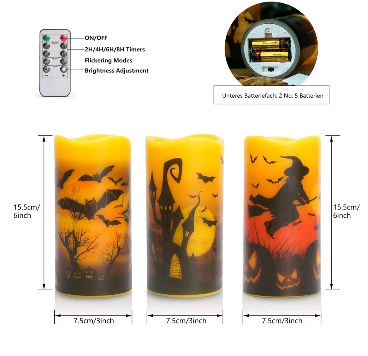 3pc Flameless Flickering Halloween Candles