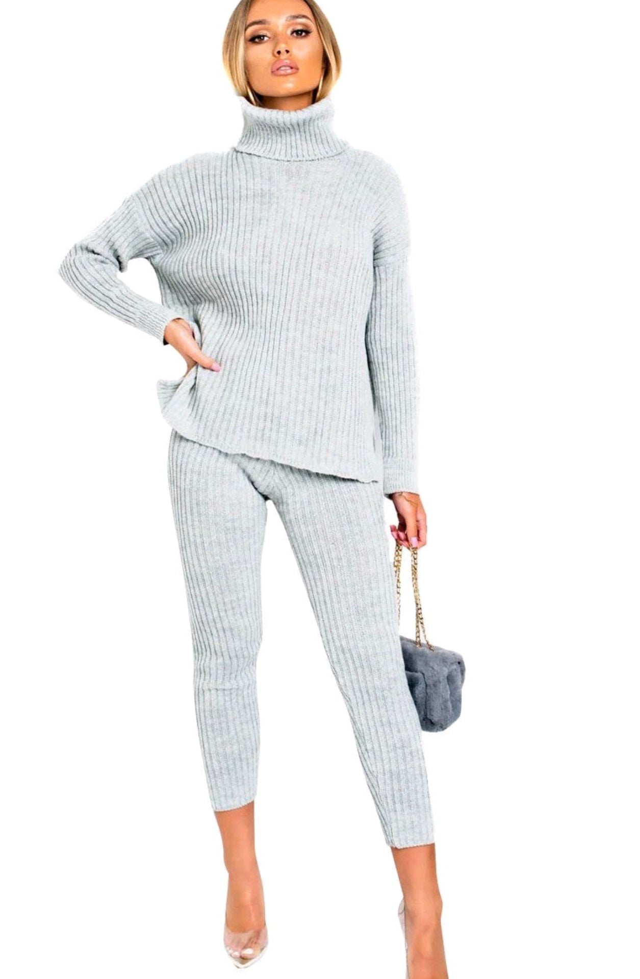 2pc Roll Neck Chunky Knitted Lounge Wear Set