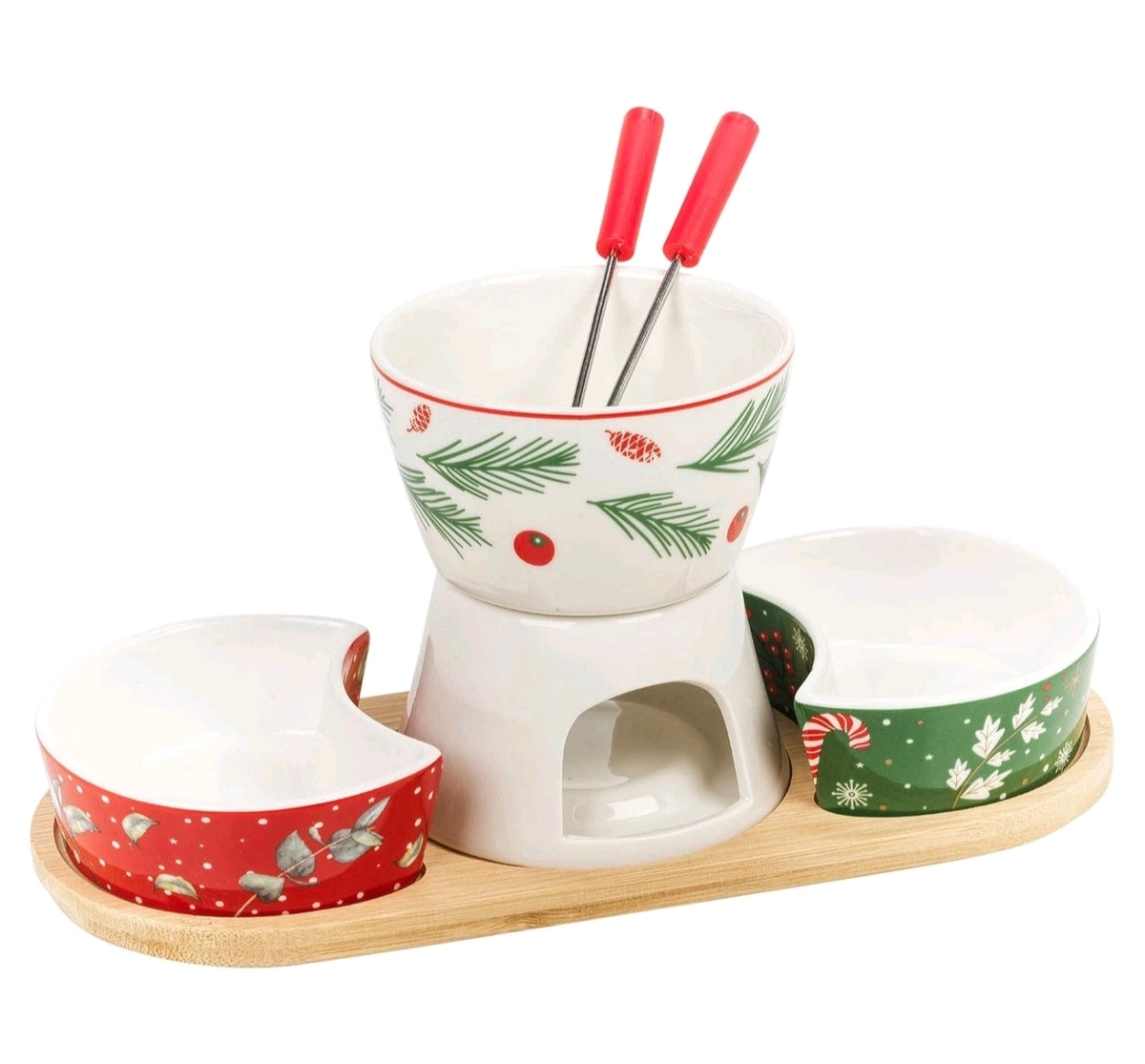 6pcs Christmas Porcelain Fondue Set