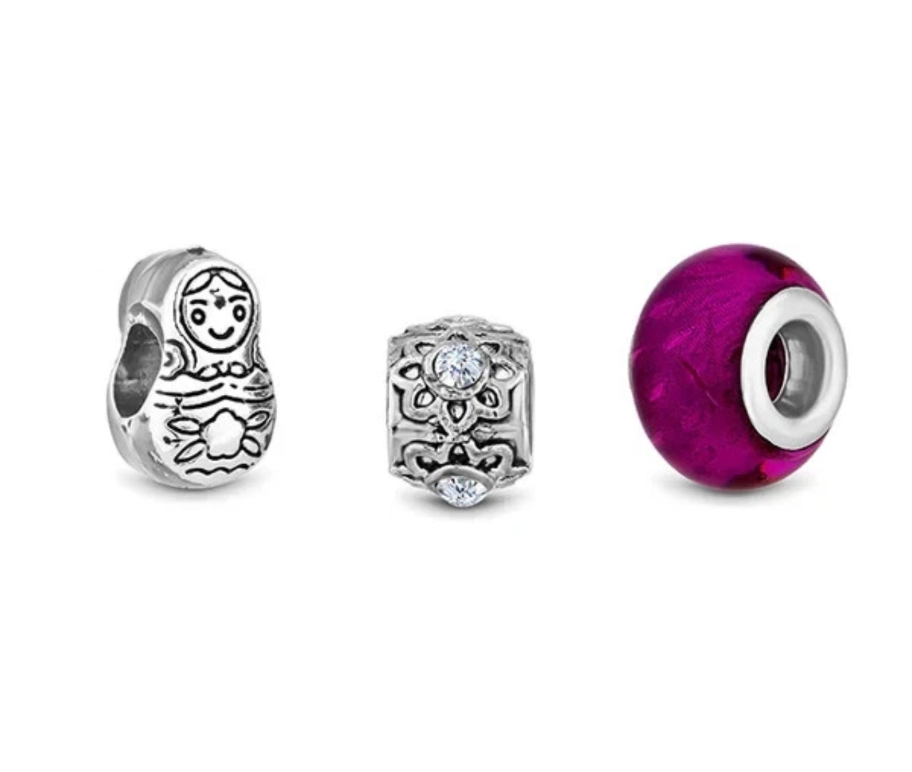 Silver & Purple Diamond Style Charm Bracelet