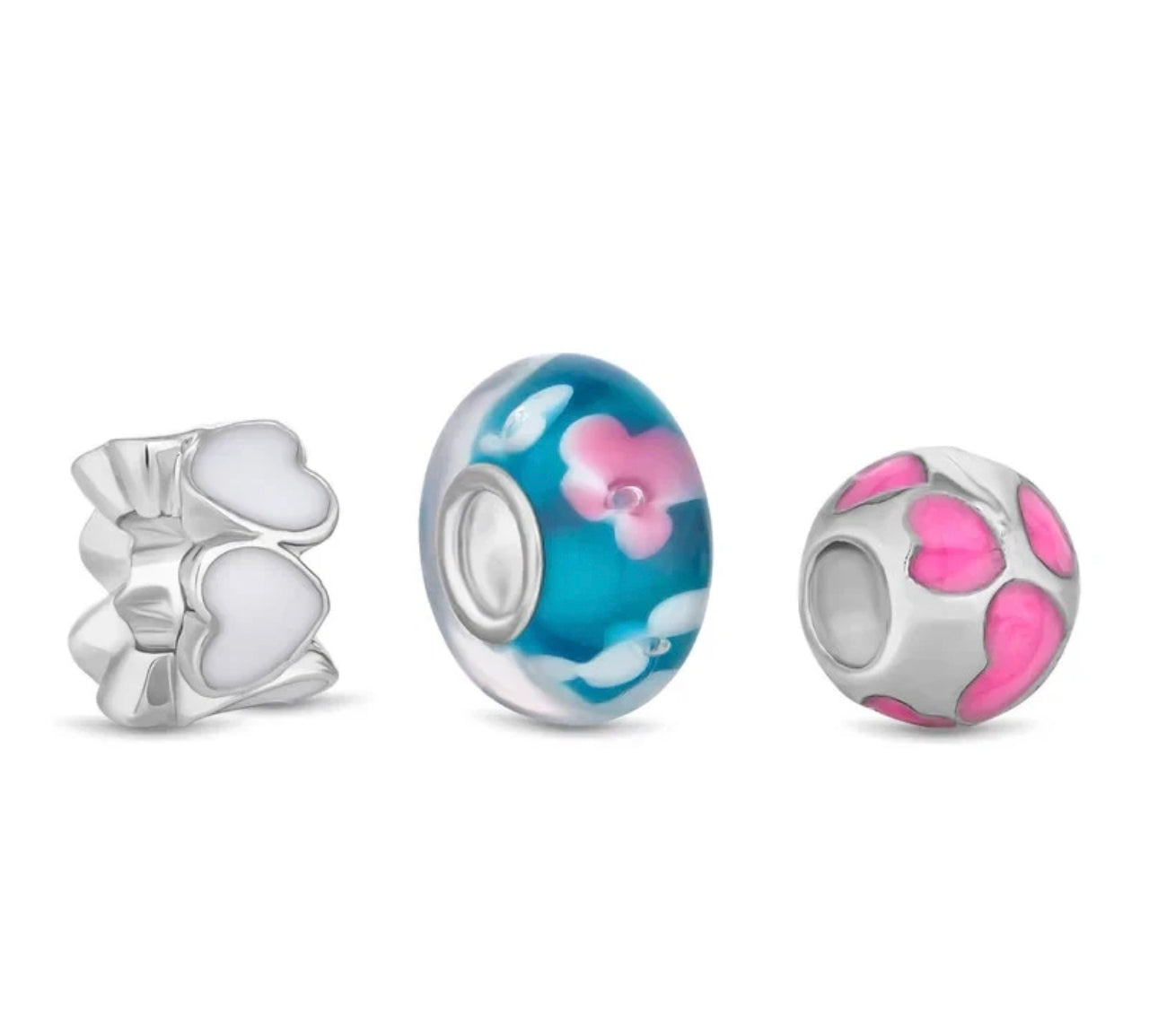 Turquoise & Pink Diamond Style Charm Bracelet