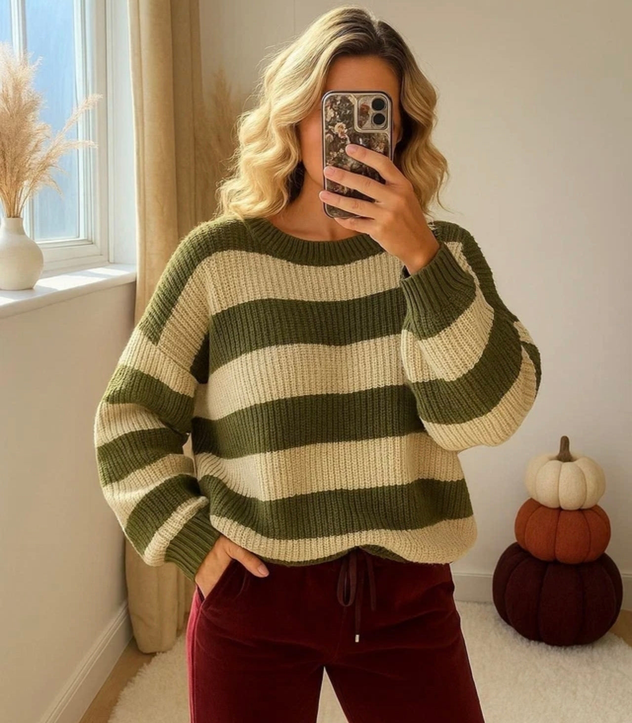 Ladies Chunky Knit Striped Jumper