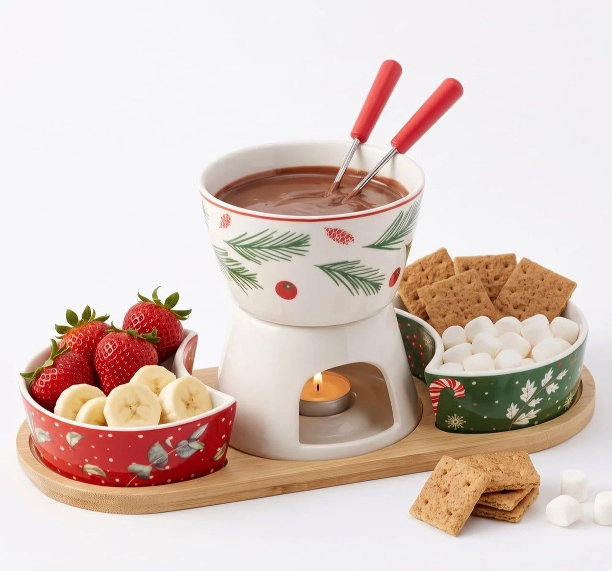 6pcs Christmas Porcelain Fondue Set