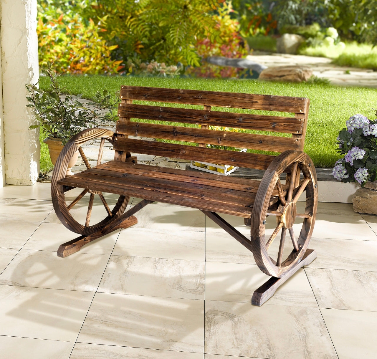 2 Seater Wagon Wheel Garden Bench