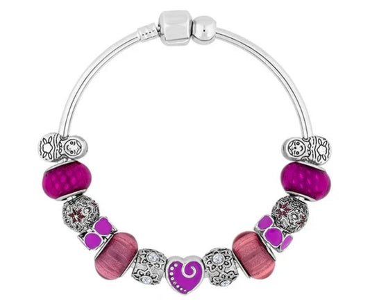Silver & Purple Diamond Style Charm Bracelet