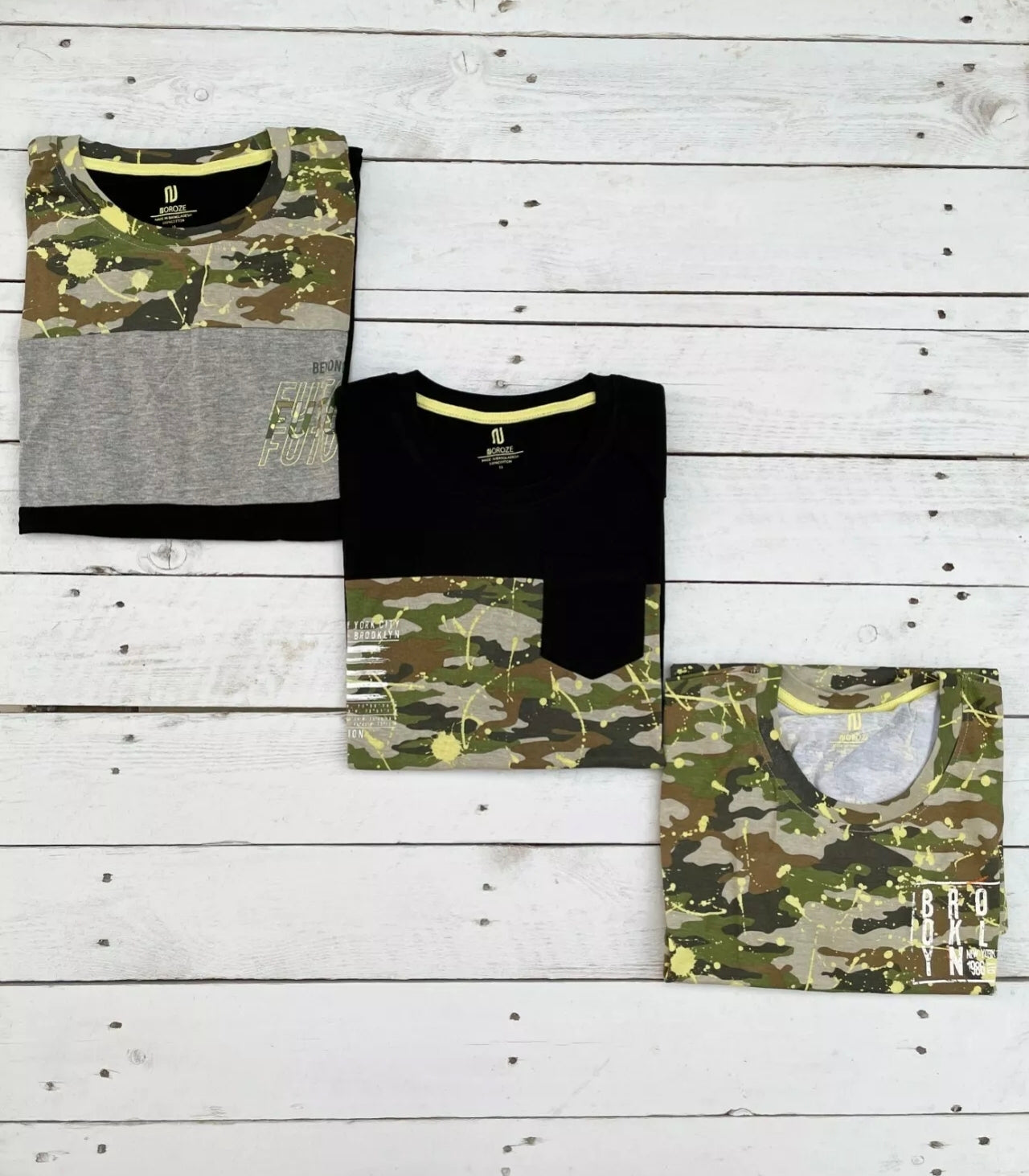Unisex 3pk Camouflage Panel T-shirts