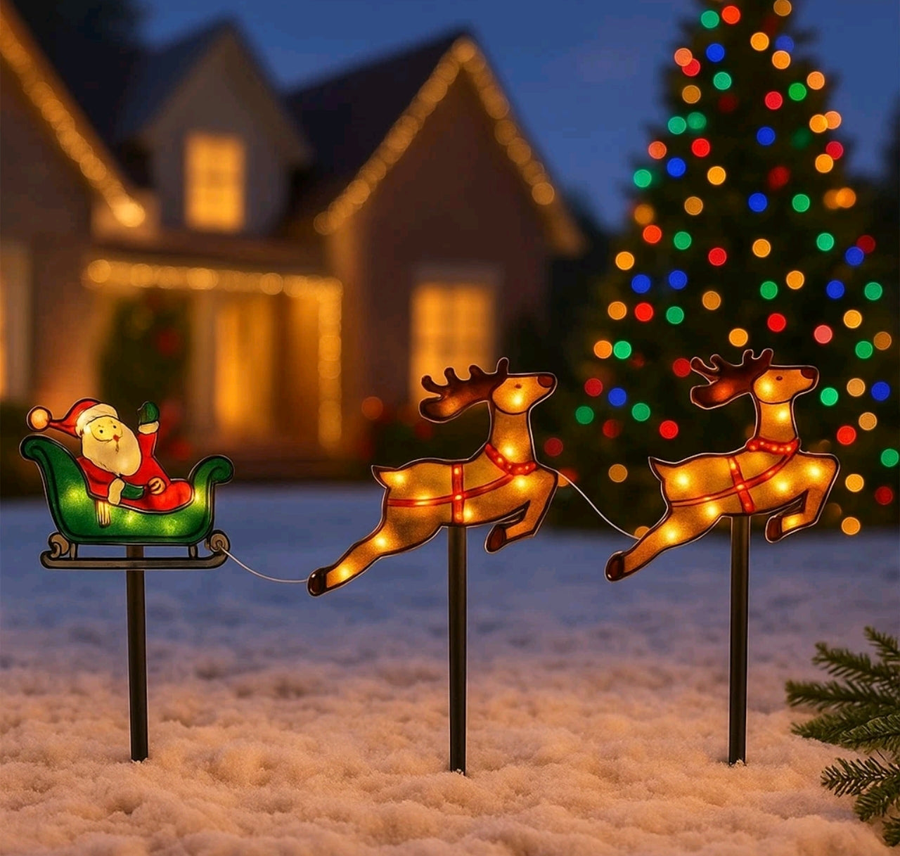 Santa & Reindeer Stake Lights