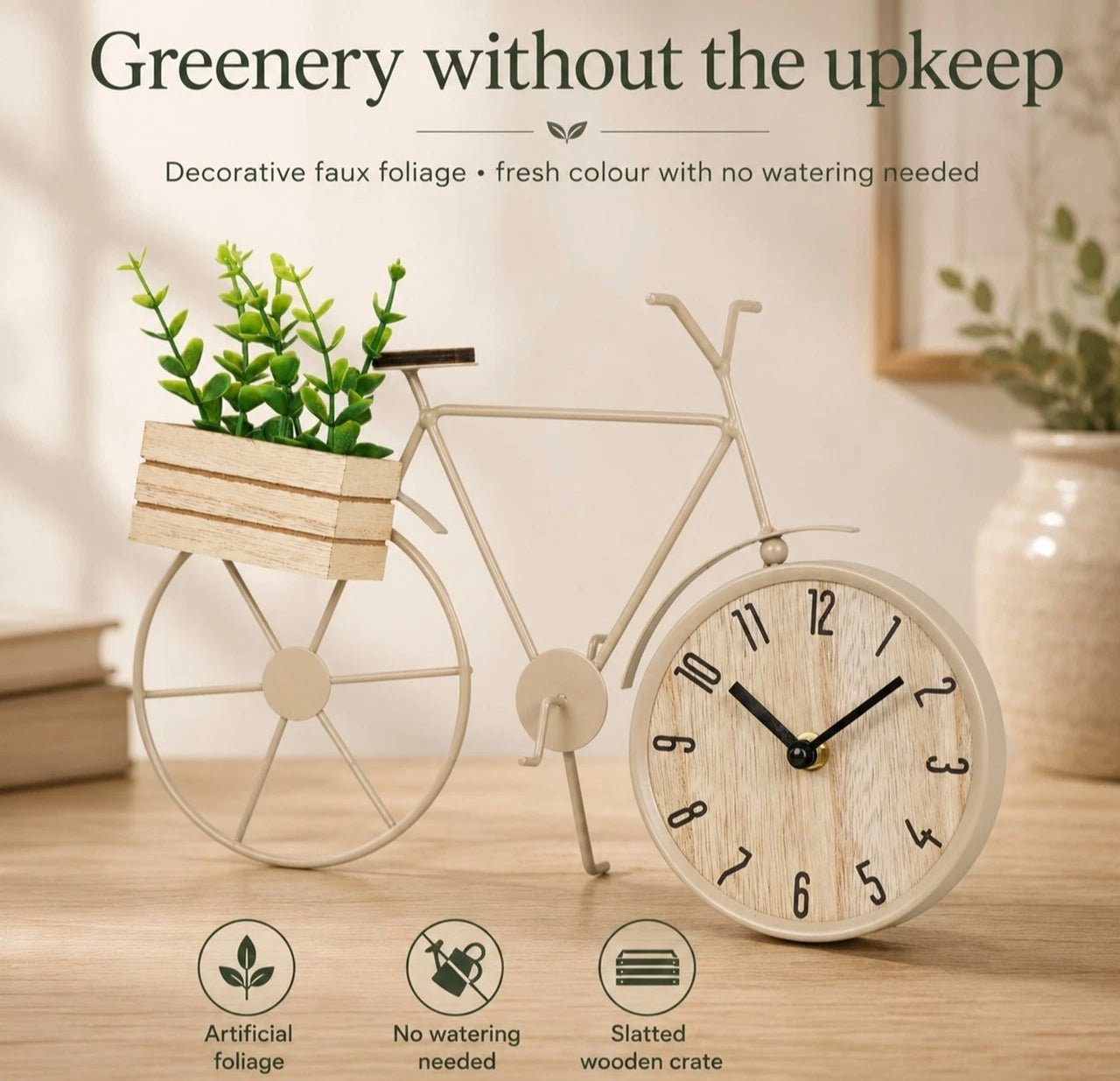 Bicycle Clock Ornament w/Wooden Planter