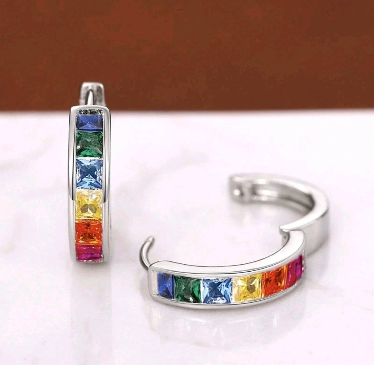 Rainbow Crystal Huggie Earrings