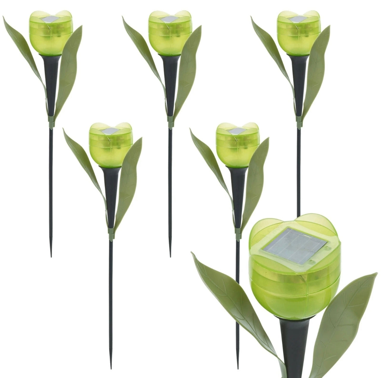 6pc Green Tulip Stake Lights