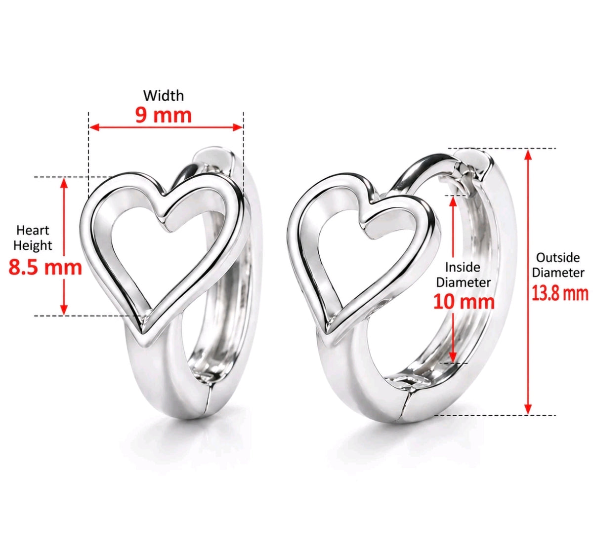 925 Sterling Silver Heart Huggie Earrings