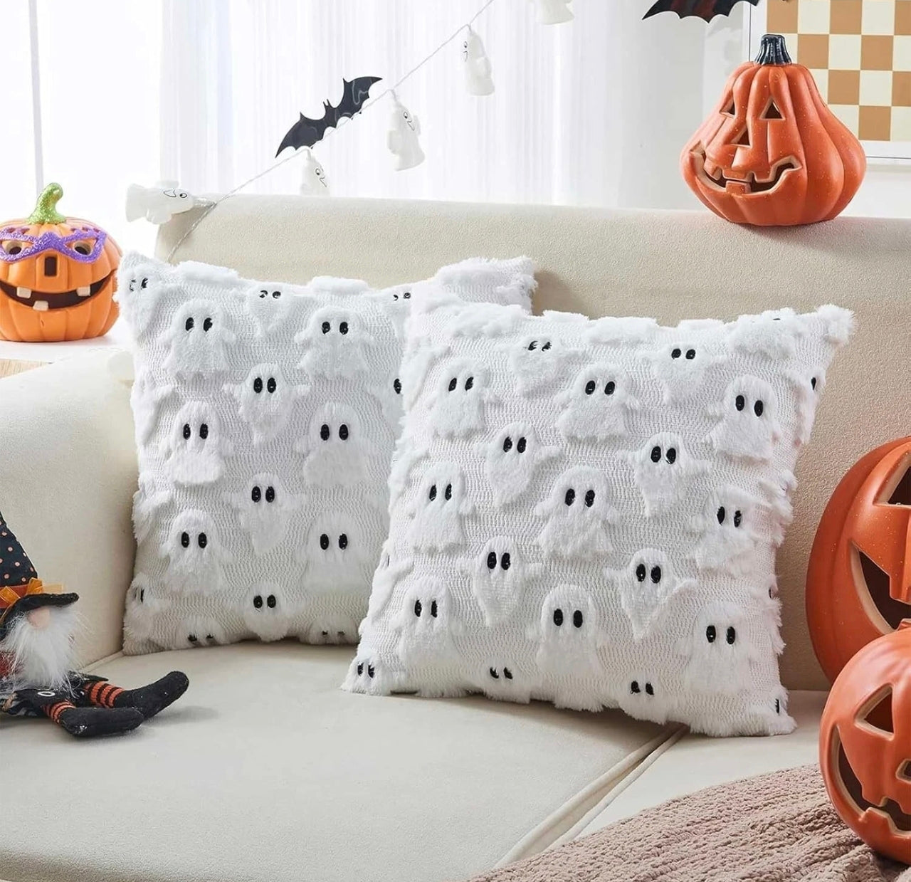 Set Of 2 Plush Ghost Cushion Covers