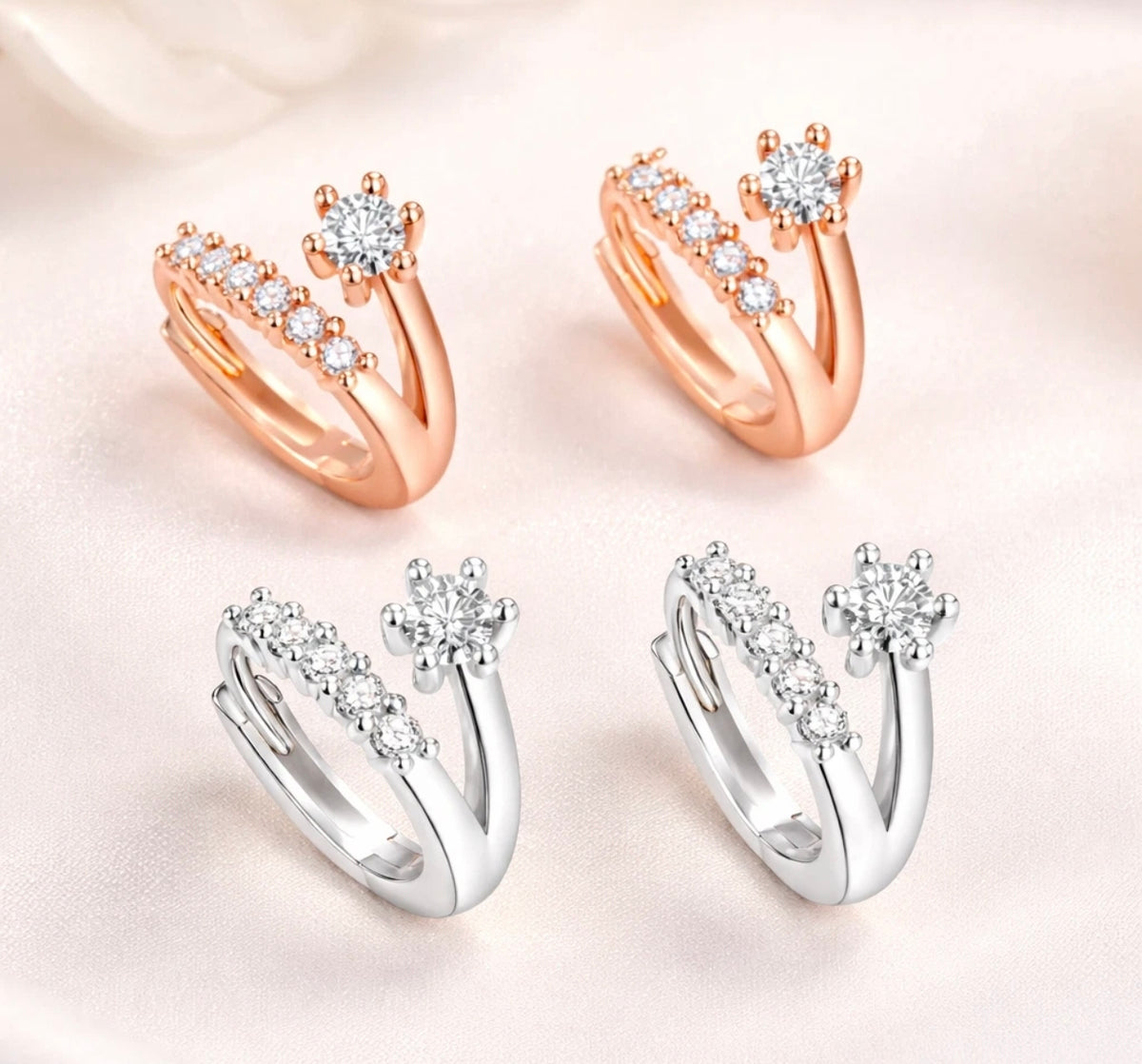 925 Sterling Silver Cz Gem Circle Huggie Earrings