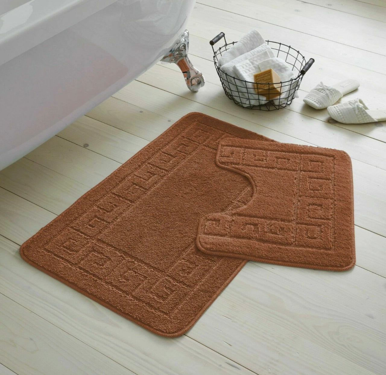 2pc Non - Slip Greek Key Style Bathroom Mat Set