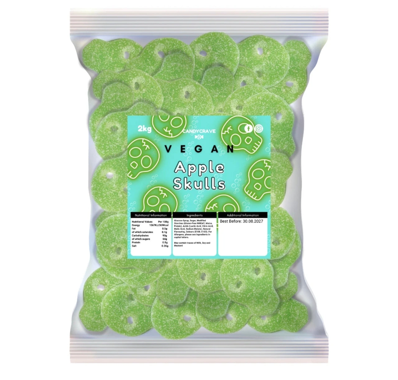 Vegan Fizzy Apple Skulls 2kg