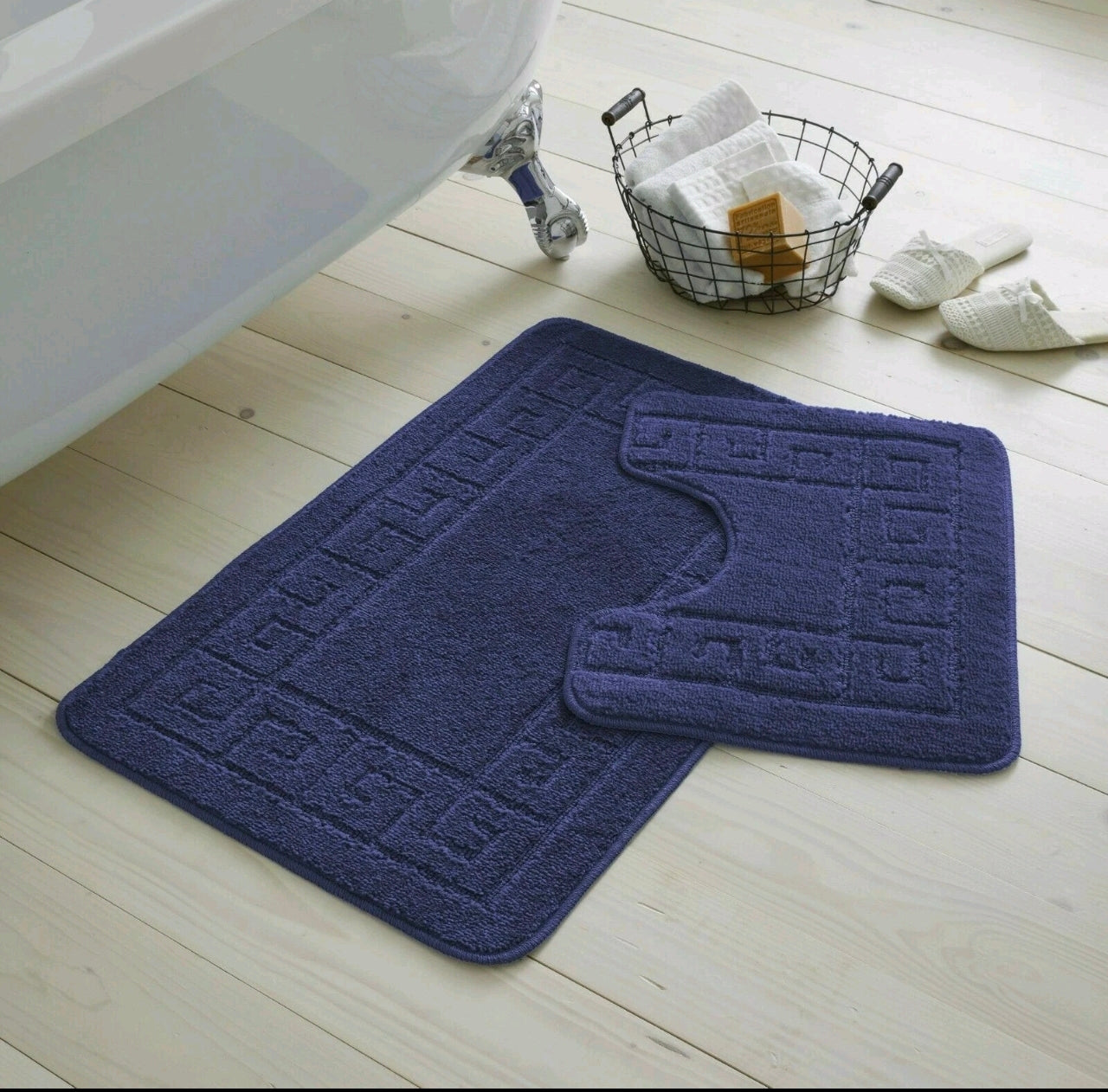 2pc Non - Slip Greek Key Style Bathroom Mat Set