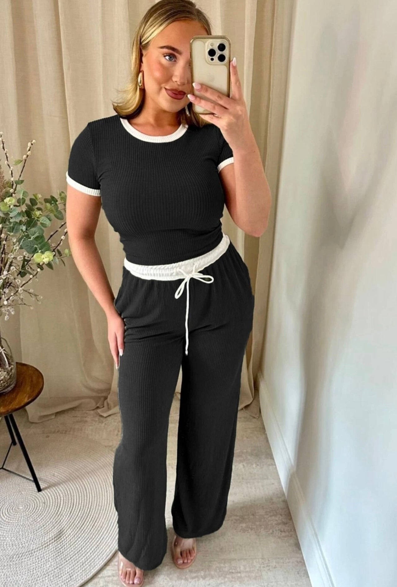 Ribbed Contrast Two Piece Co-Ord Set