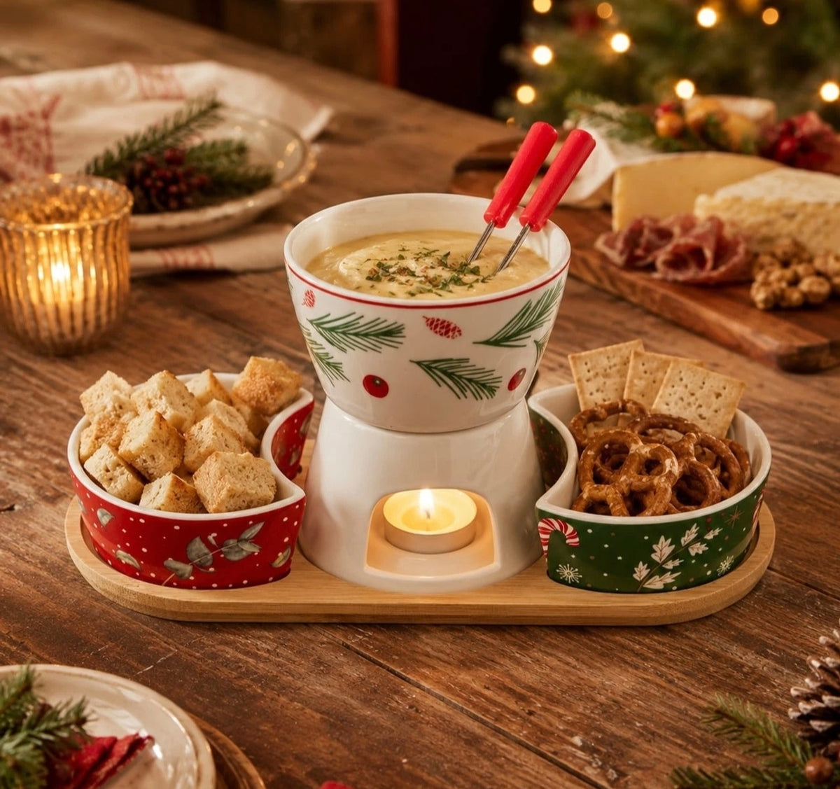 6pcs Christmas Porcelain Fondue Set