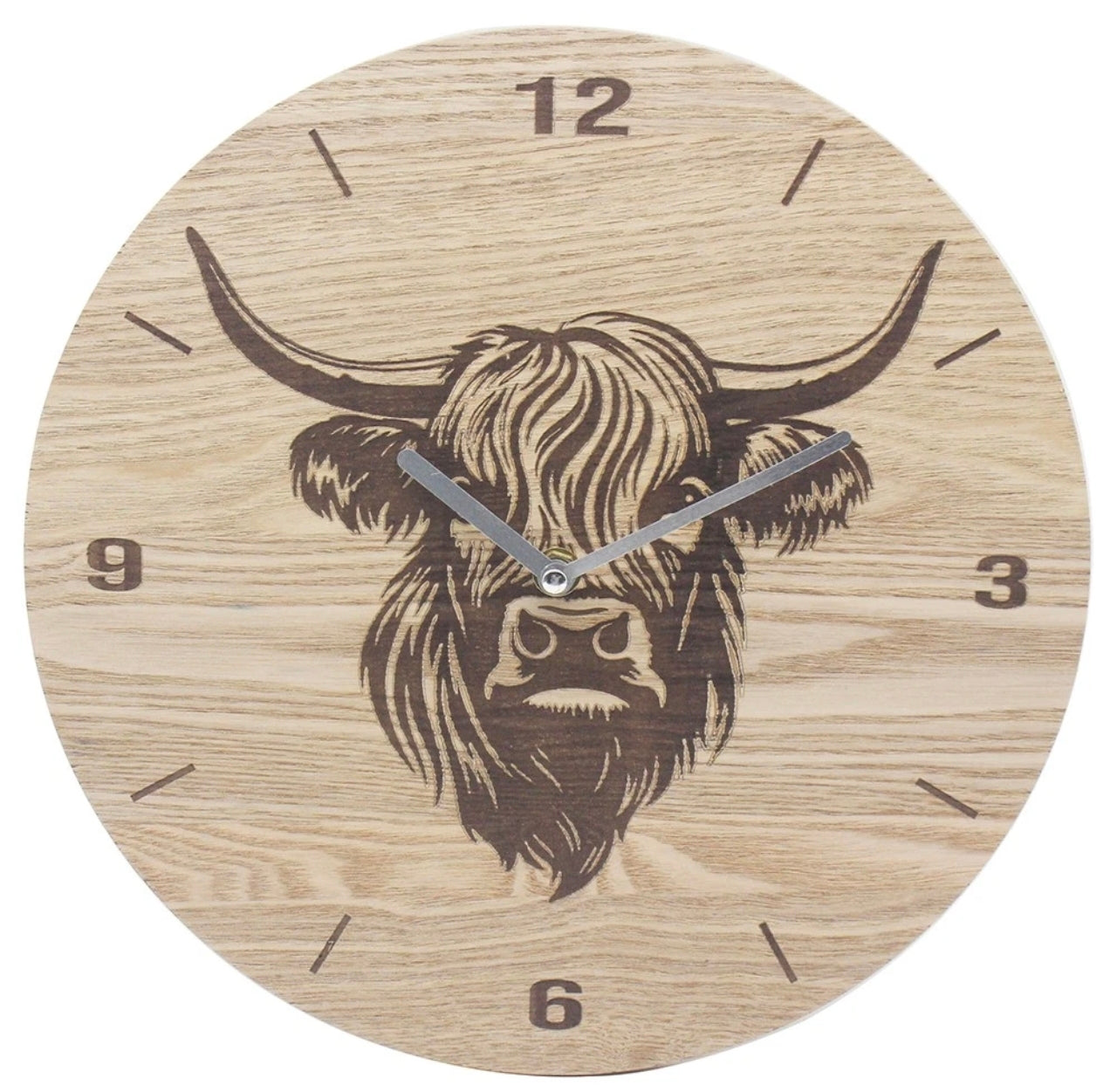Wooden Highland Cow Wall Clock