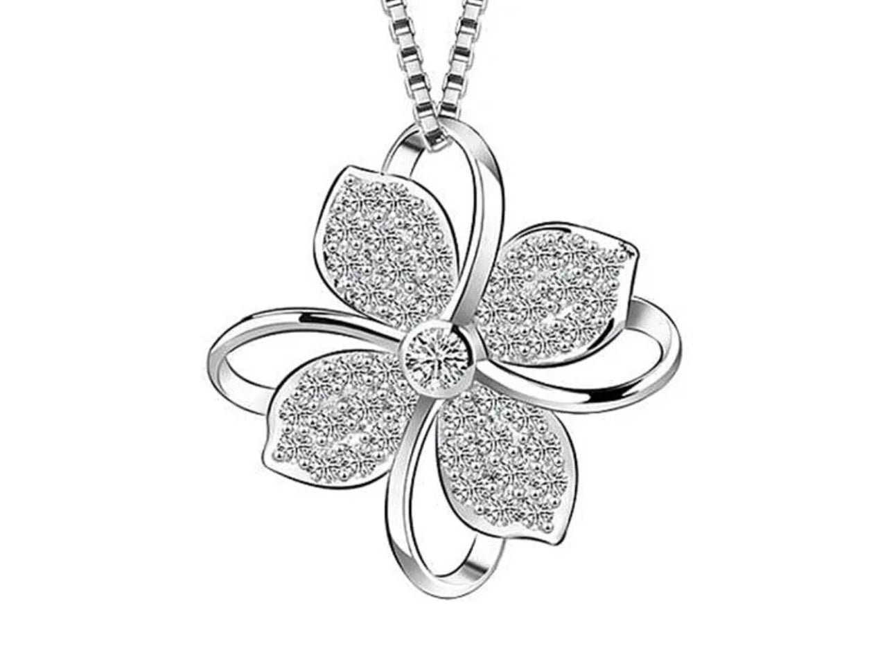 925 Sterling Silver Crystal Clover Pendant