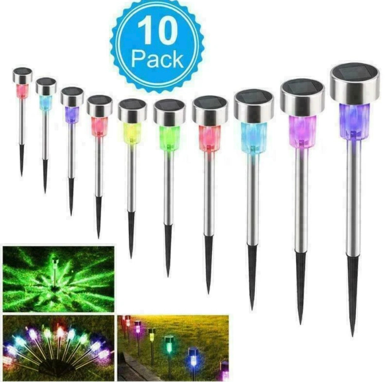 10pk Multicoloured Garden Stake Lights