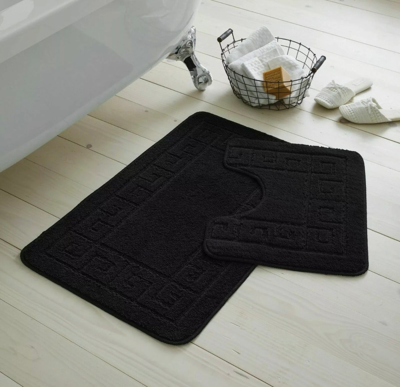 2pc Non - Slip Greek Key Style Bathroom Mat Set