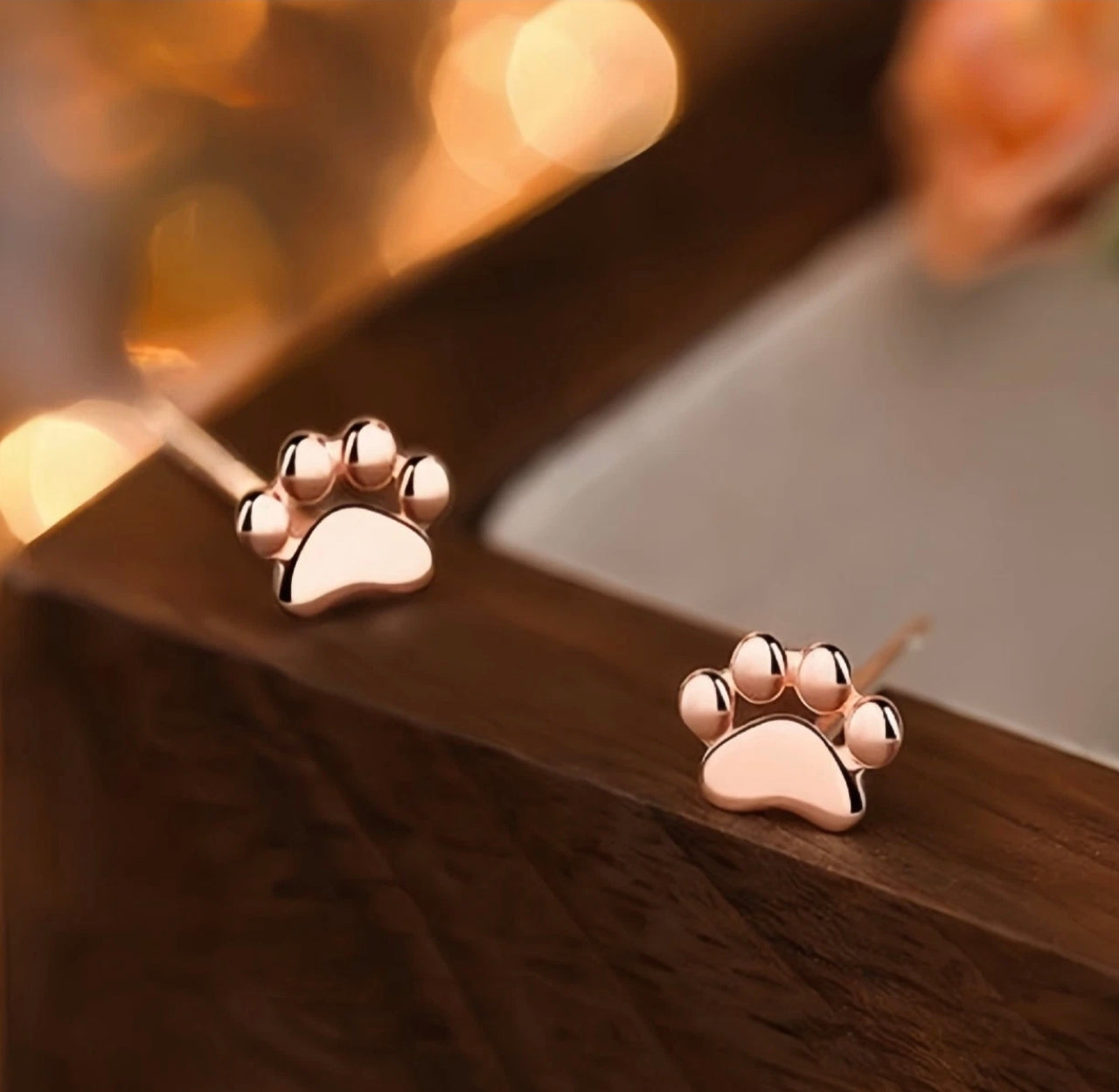 Rose Gold Paw Print Earrings