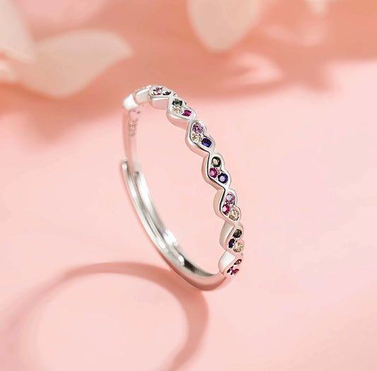 Adjustable Colourful Hearts Ring