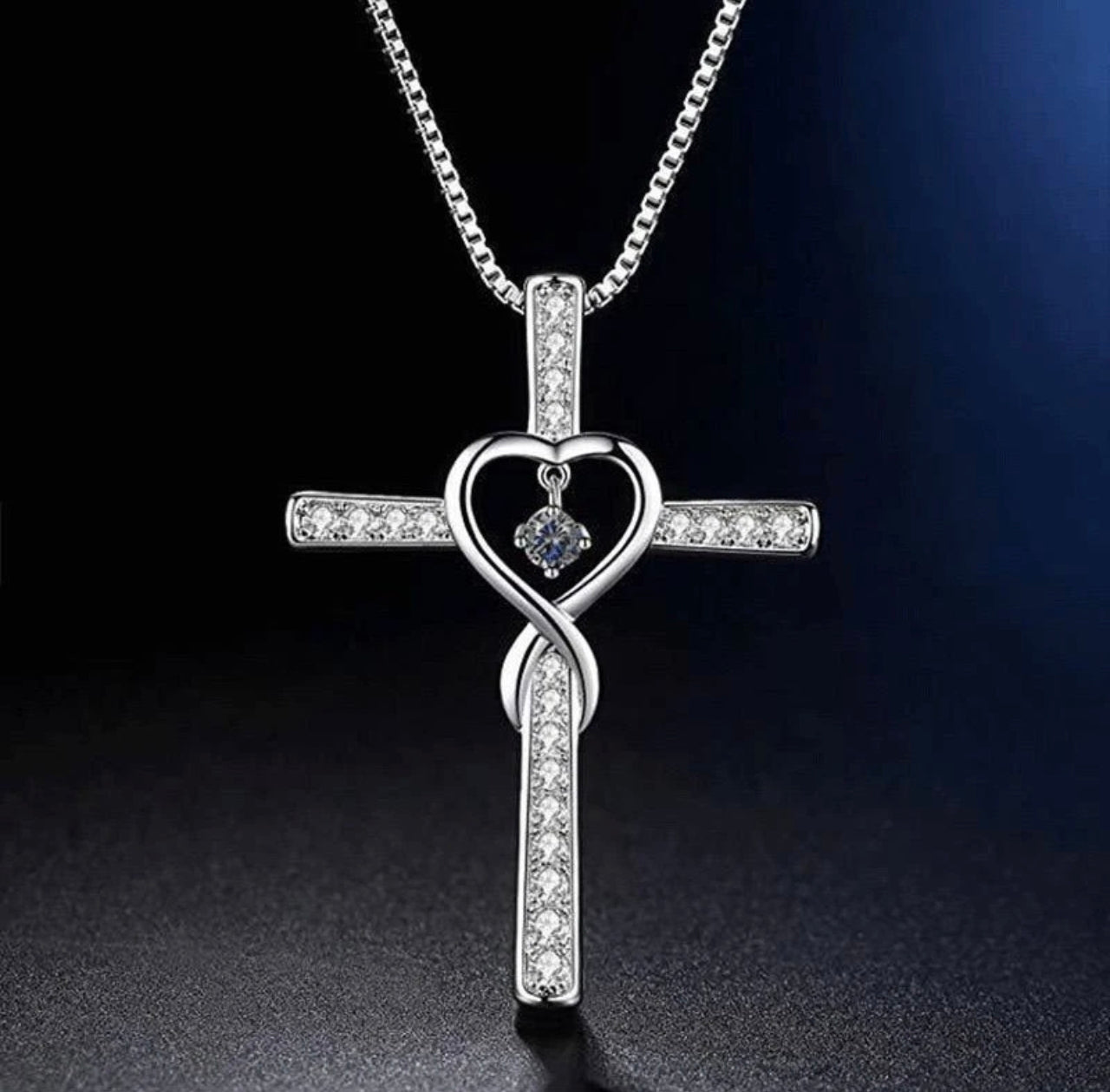 925 Sterling Silver Heart Round A Cross Necklace
