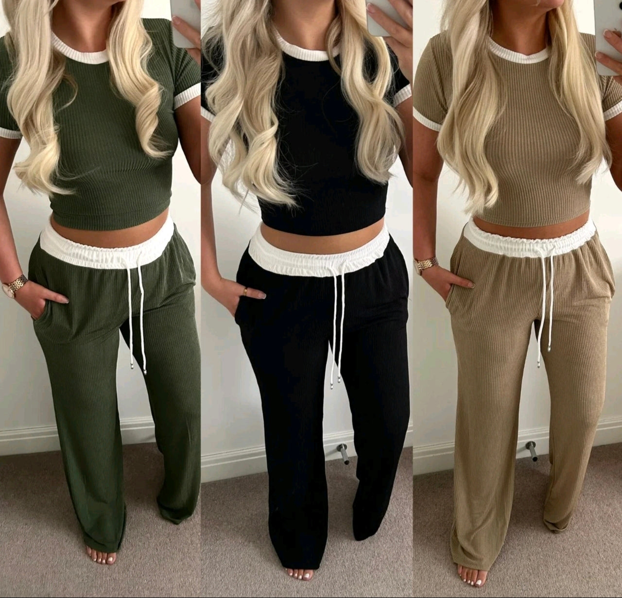 Ribbed Contrast Two Piece Co-Ord Set