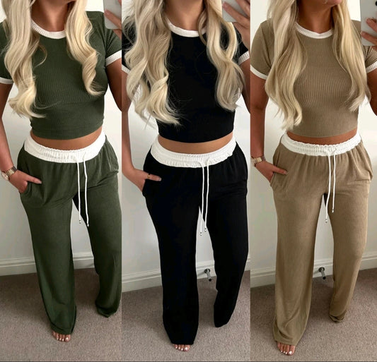 Ribbed Contrast Two Piece Co-Ord Set